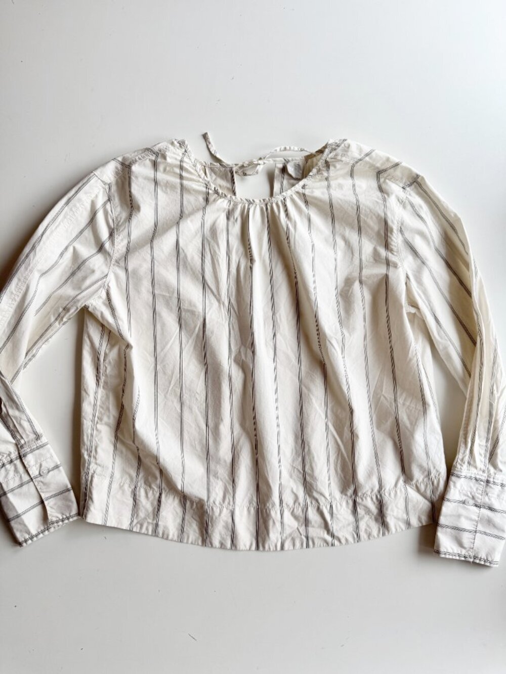 EVERLANE Ivory Striped Cotton Poplin Open Back Breeze Shirt Blouse, Size XS - Picture 6 of 16